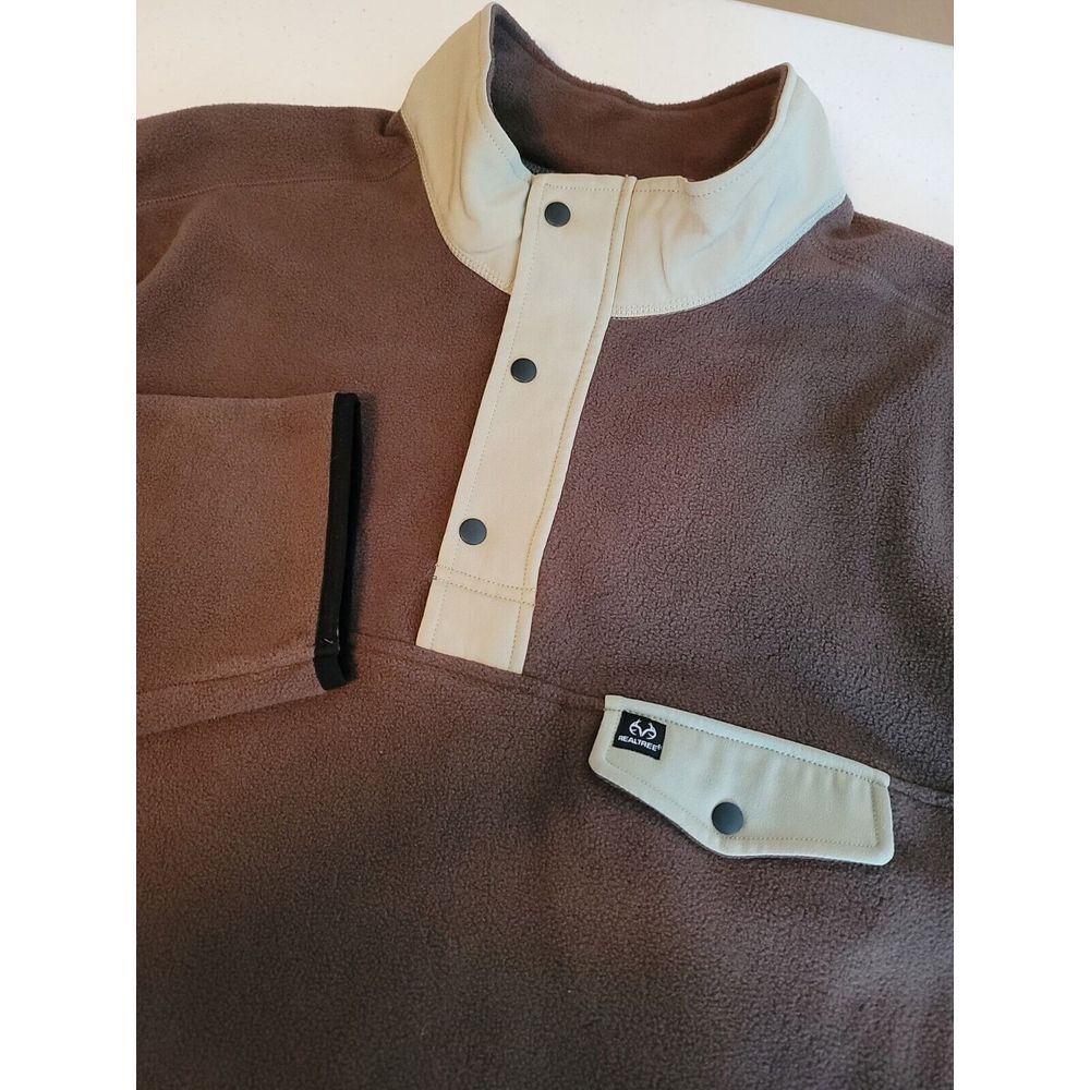 Realtree Polar Fleece Men's 2XL Brown 1/4‎ Zip with Snaps